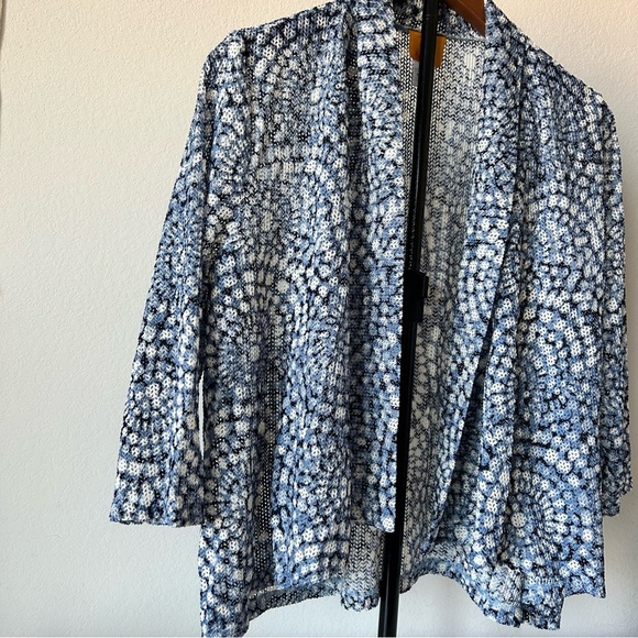Ruby Rd Blue and White Piral Patterned Open Cardigan | size L - Picture 2 of 7